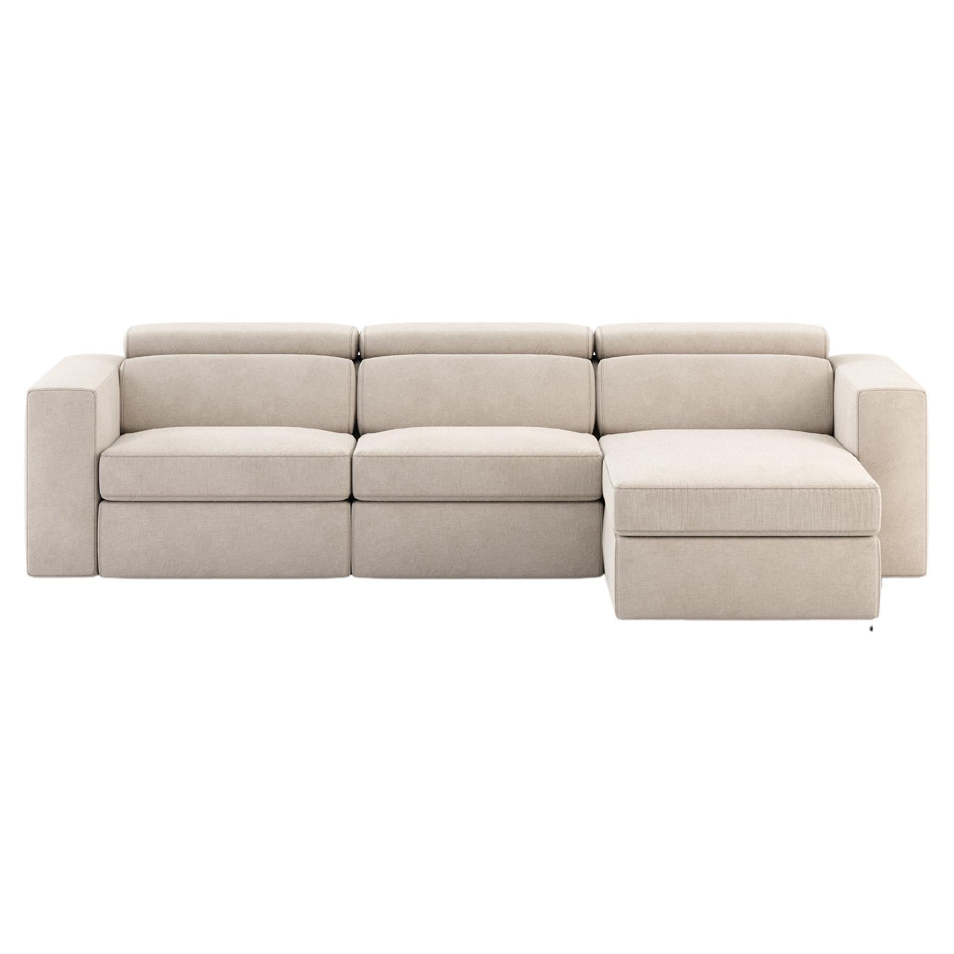 London Sofa with Chaise Longue in Leather, Portuguese Contemporary