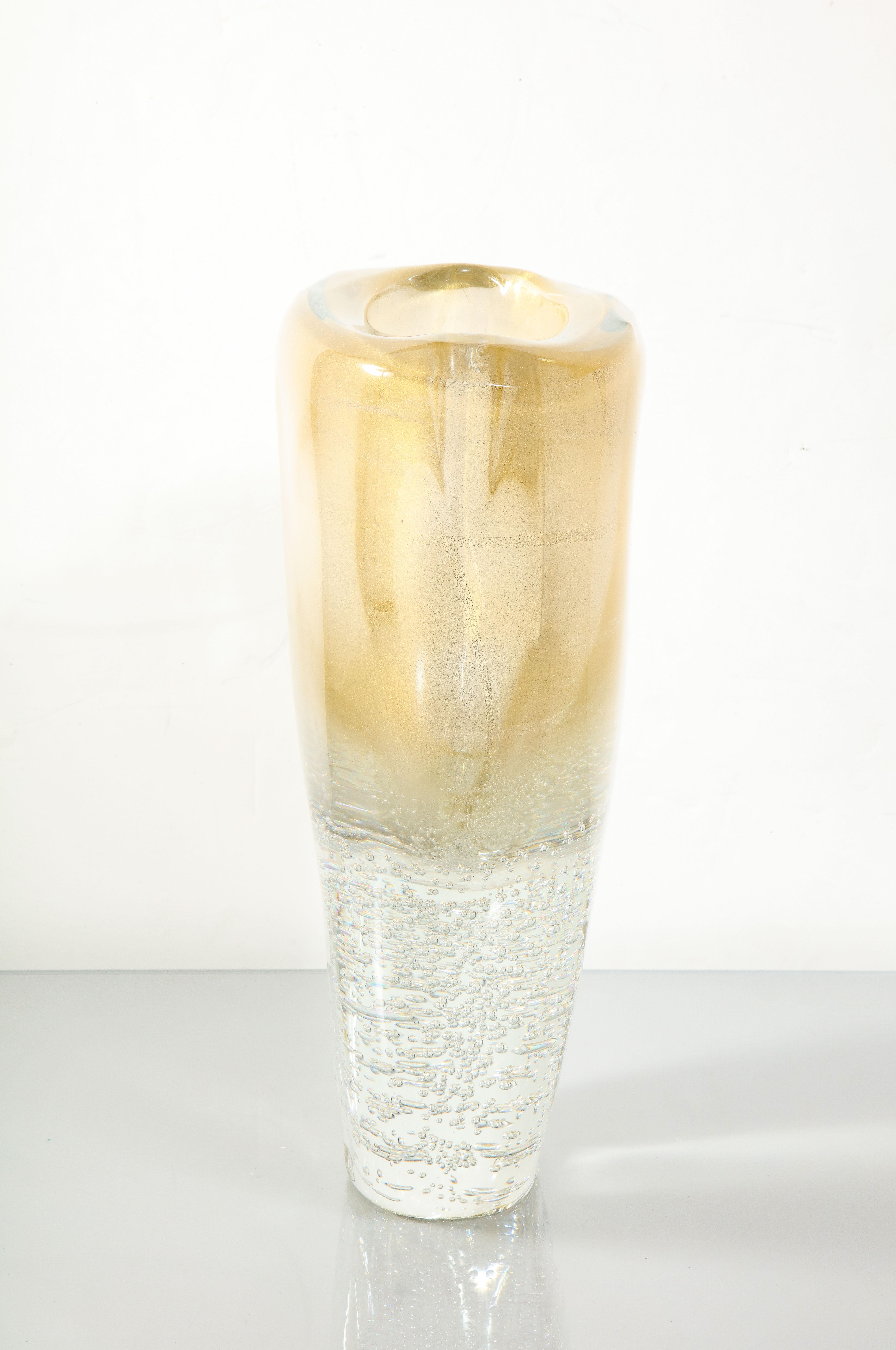 Mid-Century Modern Tall Gold Sommerso Italian Murano Glass Vase For Sale