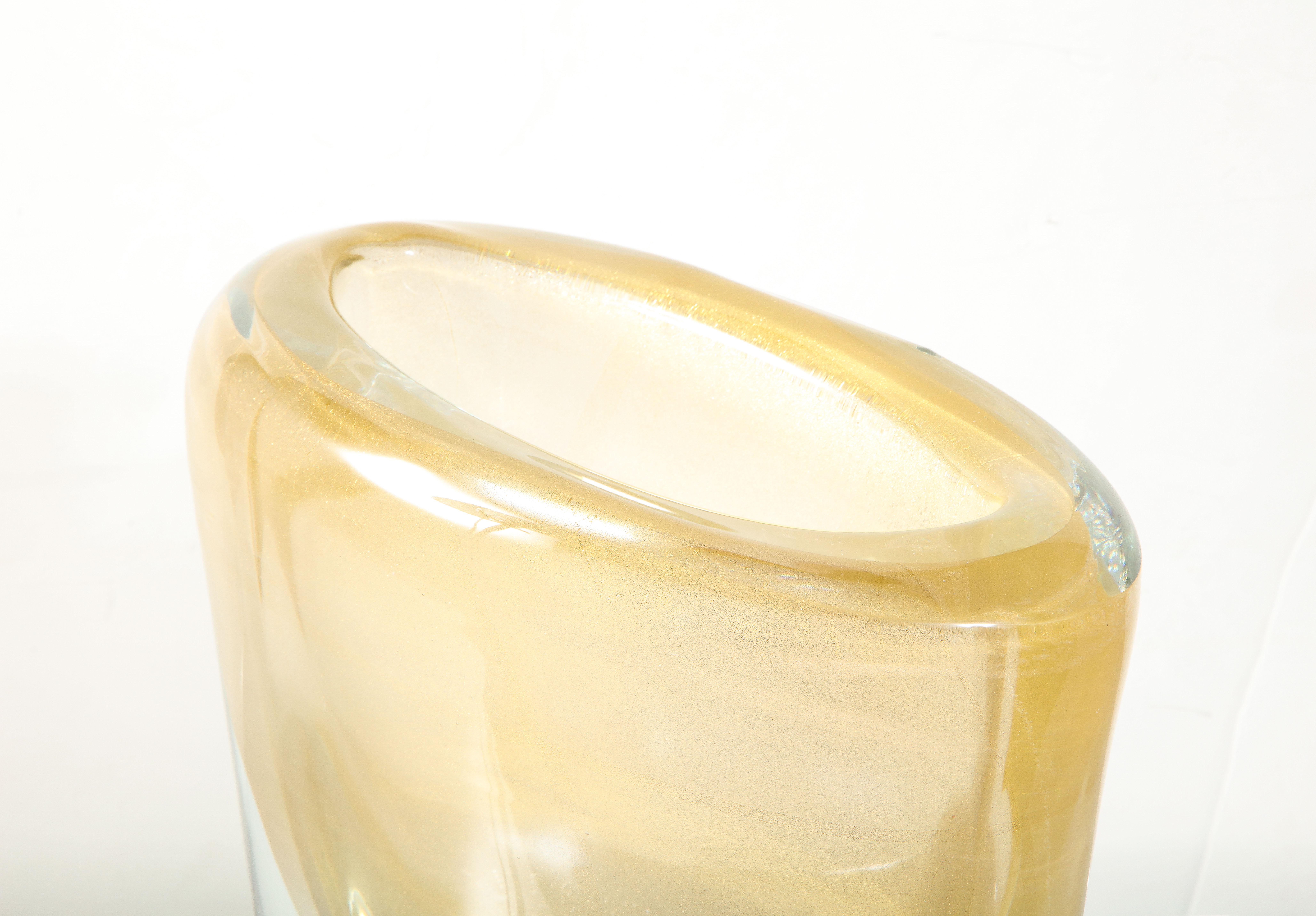 Tall Gold Sommerso Italian Murano Glass Vase For Sale 3