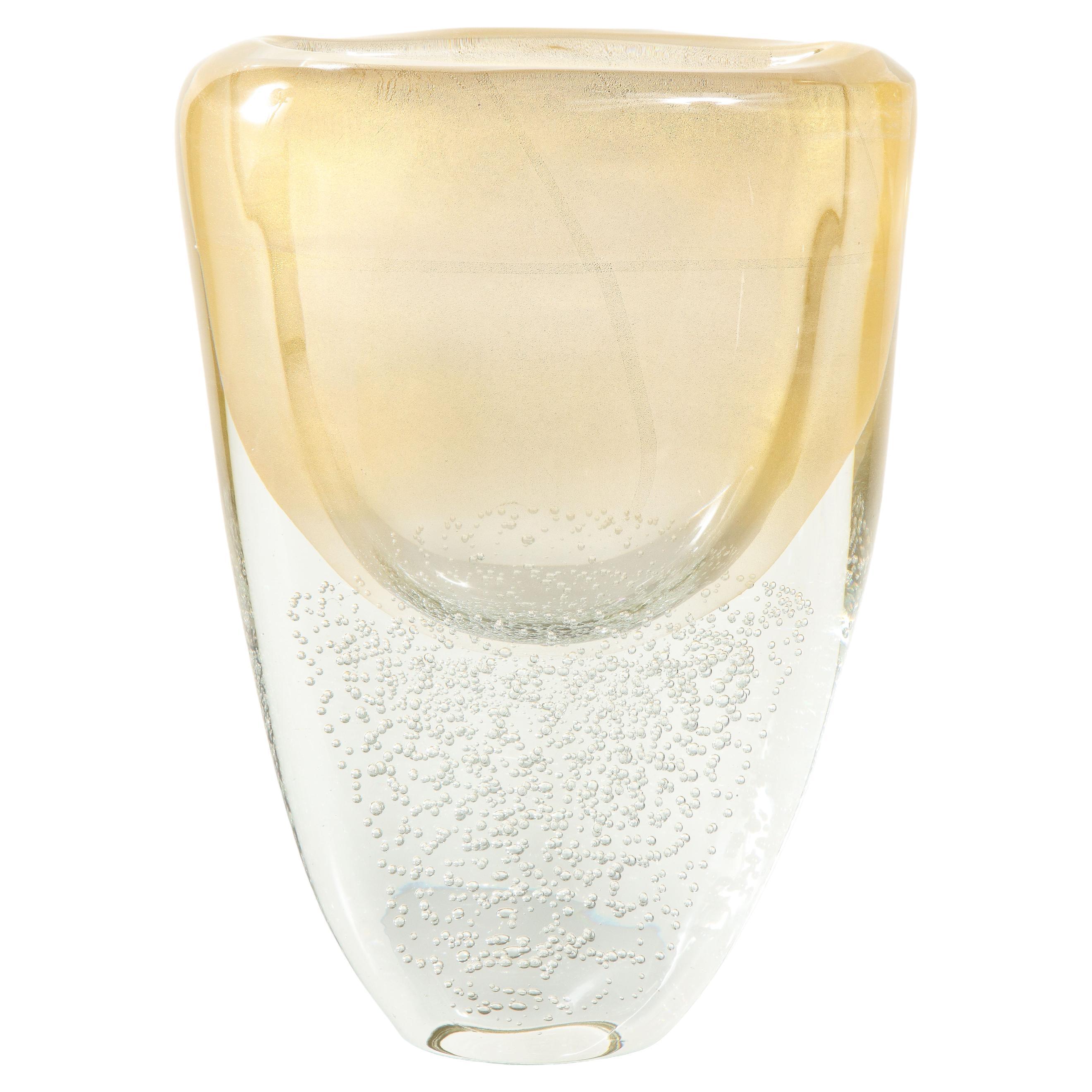 Grand vase italien en verre de Murano Sommerso doré