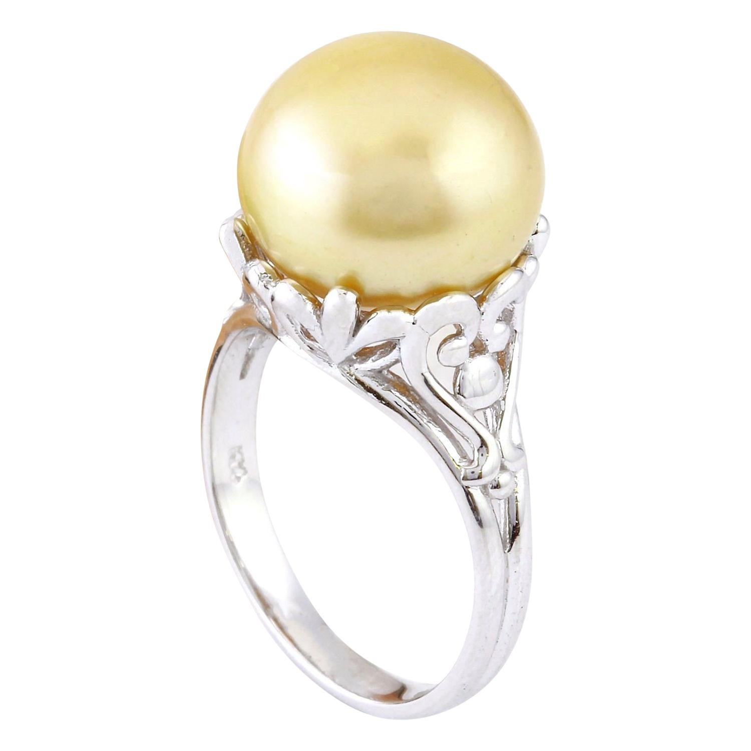 Gold South Sea Pearl 14 Karat Solid White Gold Ring In New Condition For Sale In Los Angeles, CA