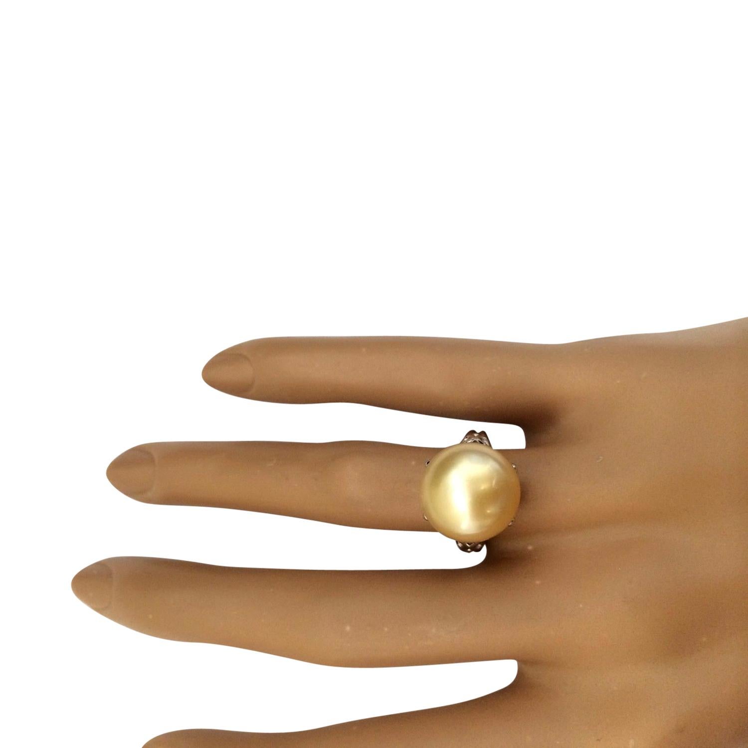 Women's Gold South Sea Pearl 14 Karat Solid White Gold Ring For Sale