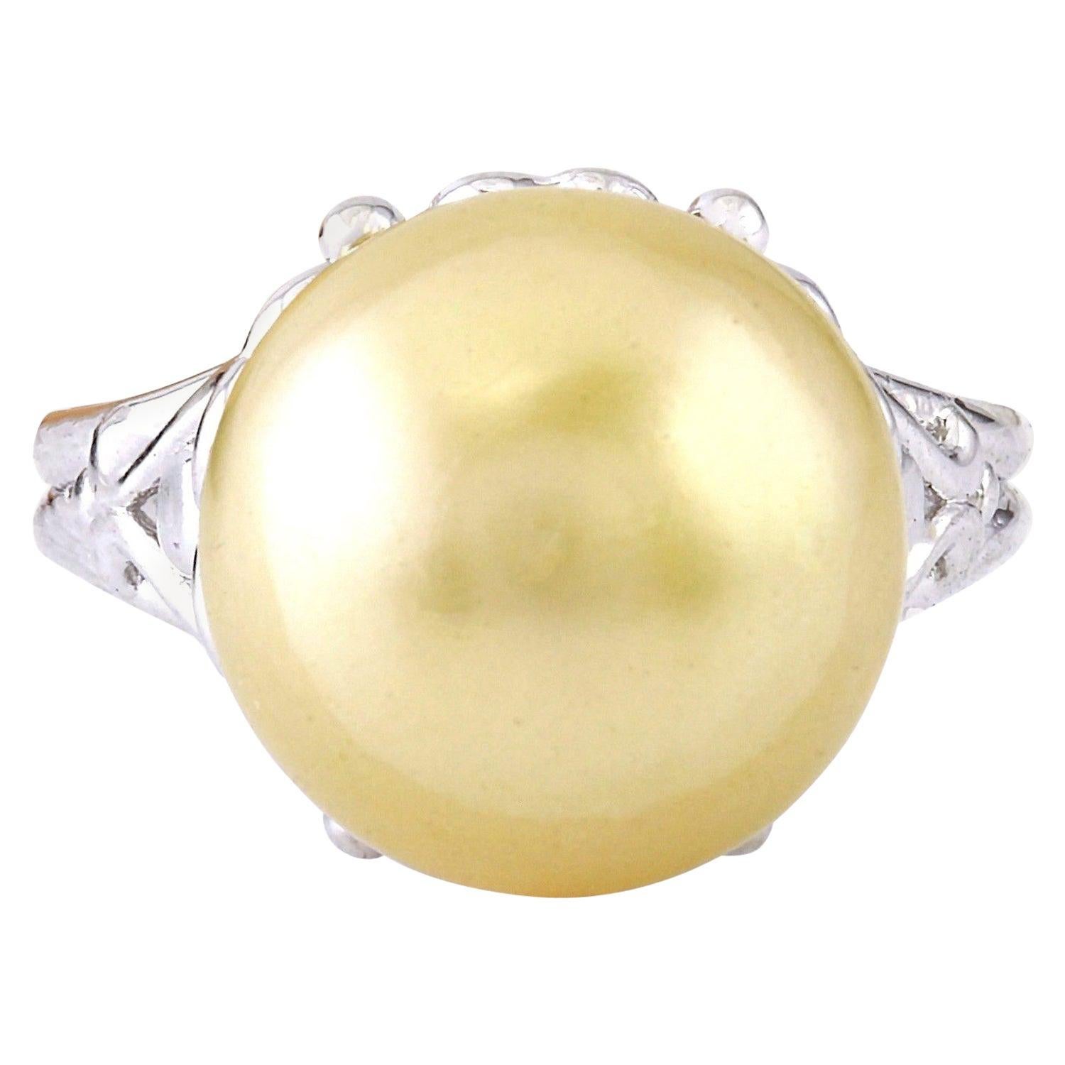 Gold South Sea Pearl 14 Karat Solid White Gold Ring For Sale