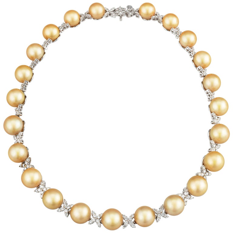 Gold South Sea Pearl and Diamond Necklace at 1stDibs