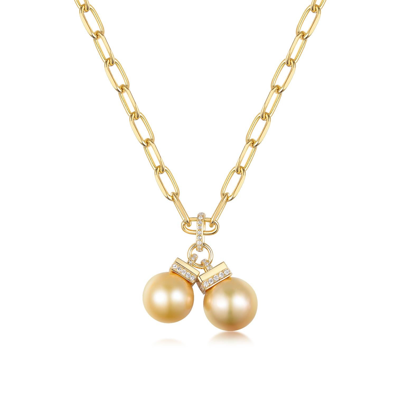 Bead Gold South Sea Pearl and Diamond Necklace in 18K Yellow Gold For Sale