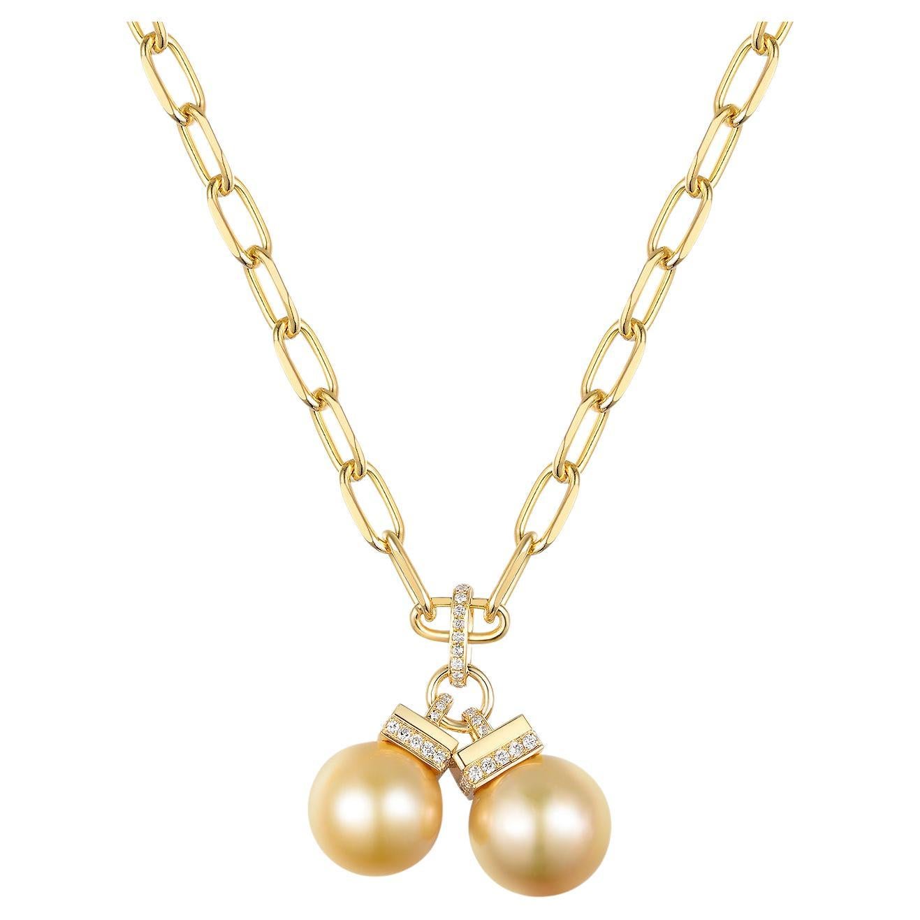 Gold South Sea Pearl and Diamond Necklace in 18K Yellow Gold For Sale