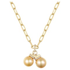 Gold South Sea Pearl and Diamond Necklace in 18K Yellow Gold