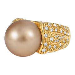 Gold South Sea Pearl and Diamond Ring in 18KT Yellow Gold