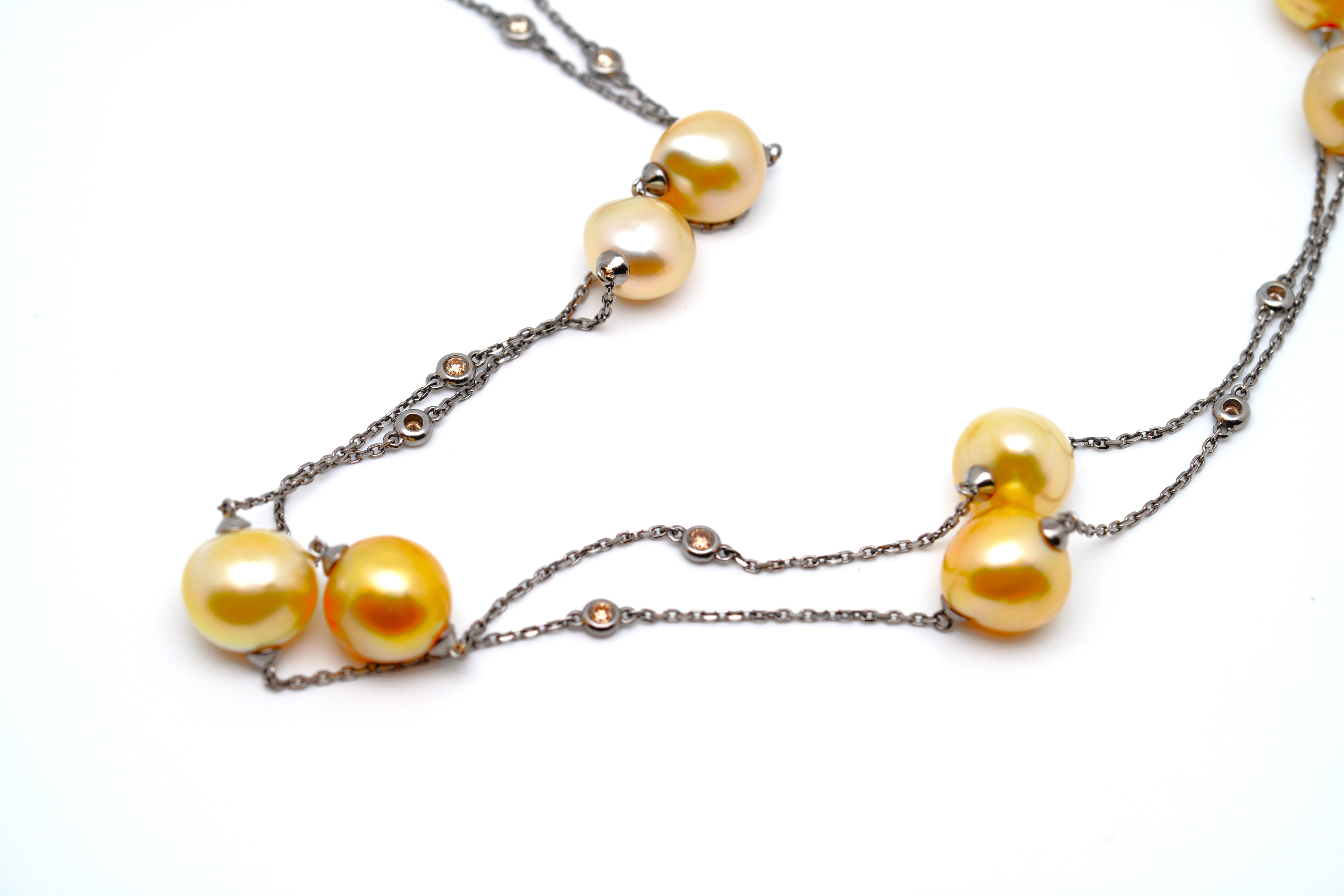 Modern Gold South Sea Pearl & Diamond Necklace, 18K Gold, Austy Lee For Sale