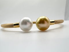 ORO Pulsera brazalete de malla de perlas de los Mares del Sur Oro de 18 quilates