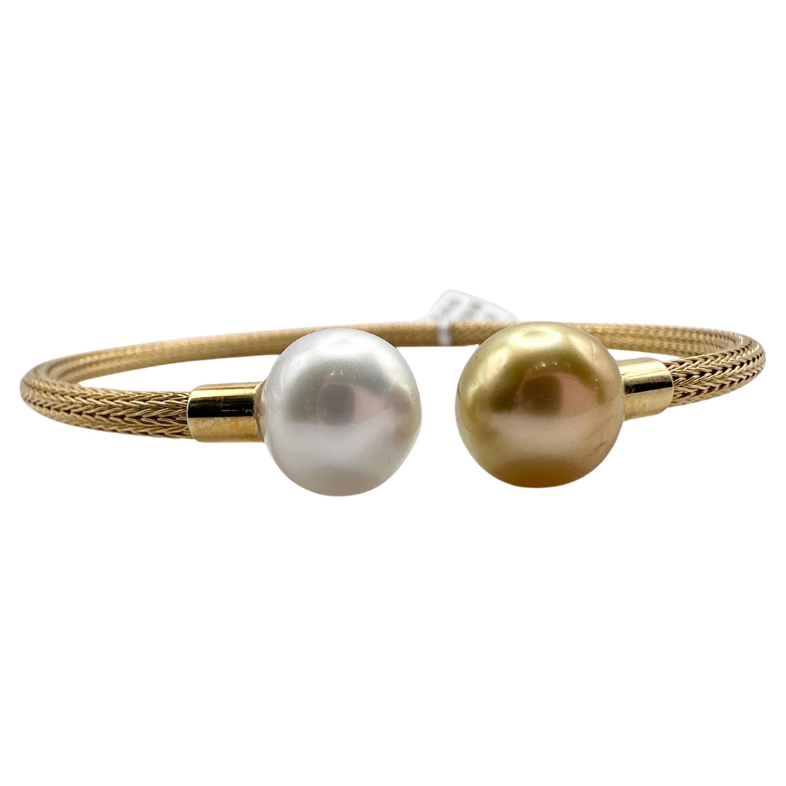 GOLD South Sea pearl mesh bangle bracelet 18KT gold For Sale