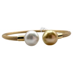 GOLD South Sea pearl mesh bangle bracelet 18KT gold