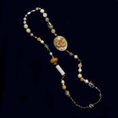 Gold South Sea Pearls, Honey Jade, Multi Gemstone 18kt Gold Statement Necklace