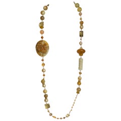 Gold South Sea Pearls, Honey Jade, Multi Gemstone 18kt Gold Statement Necklace