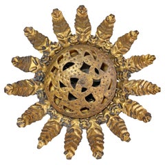 Gold Spanish Sunburst Light with Perforate Decorative Plate