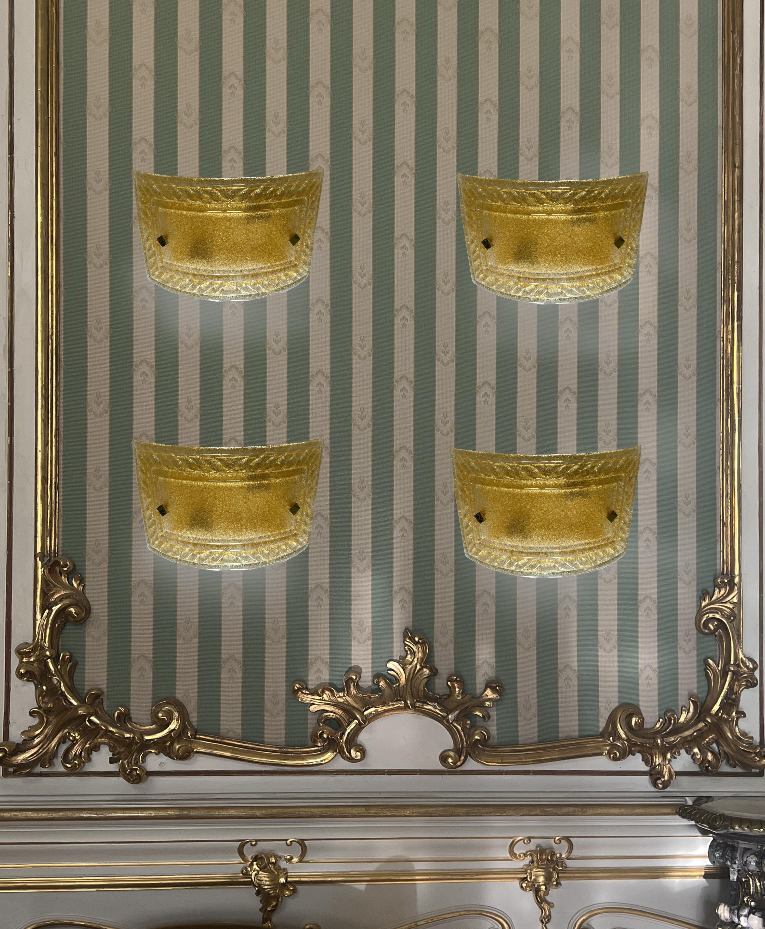 Italian Gold Sparkle in The Night, Pair of Marvelous Murano Wall Lights, 1990's For Sale