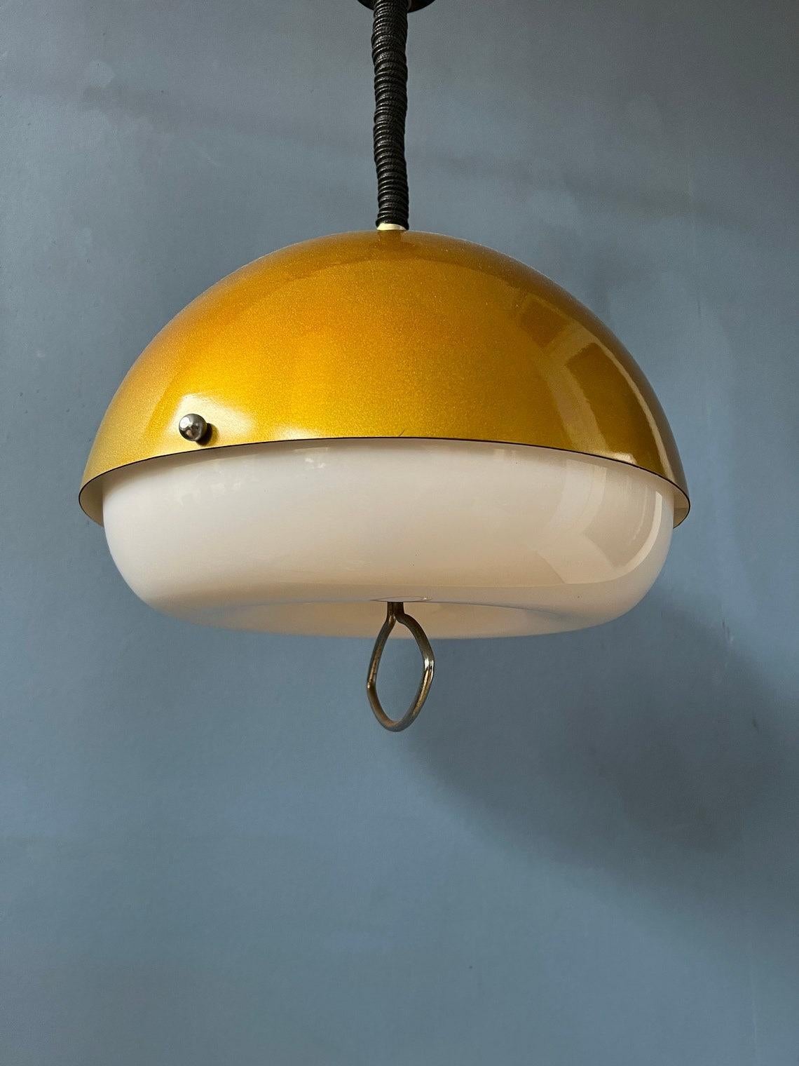 Metal Gold Sparkle Mid Century Pendant Lamp - Space Age Hanging Lamp, 1970s For Sale