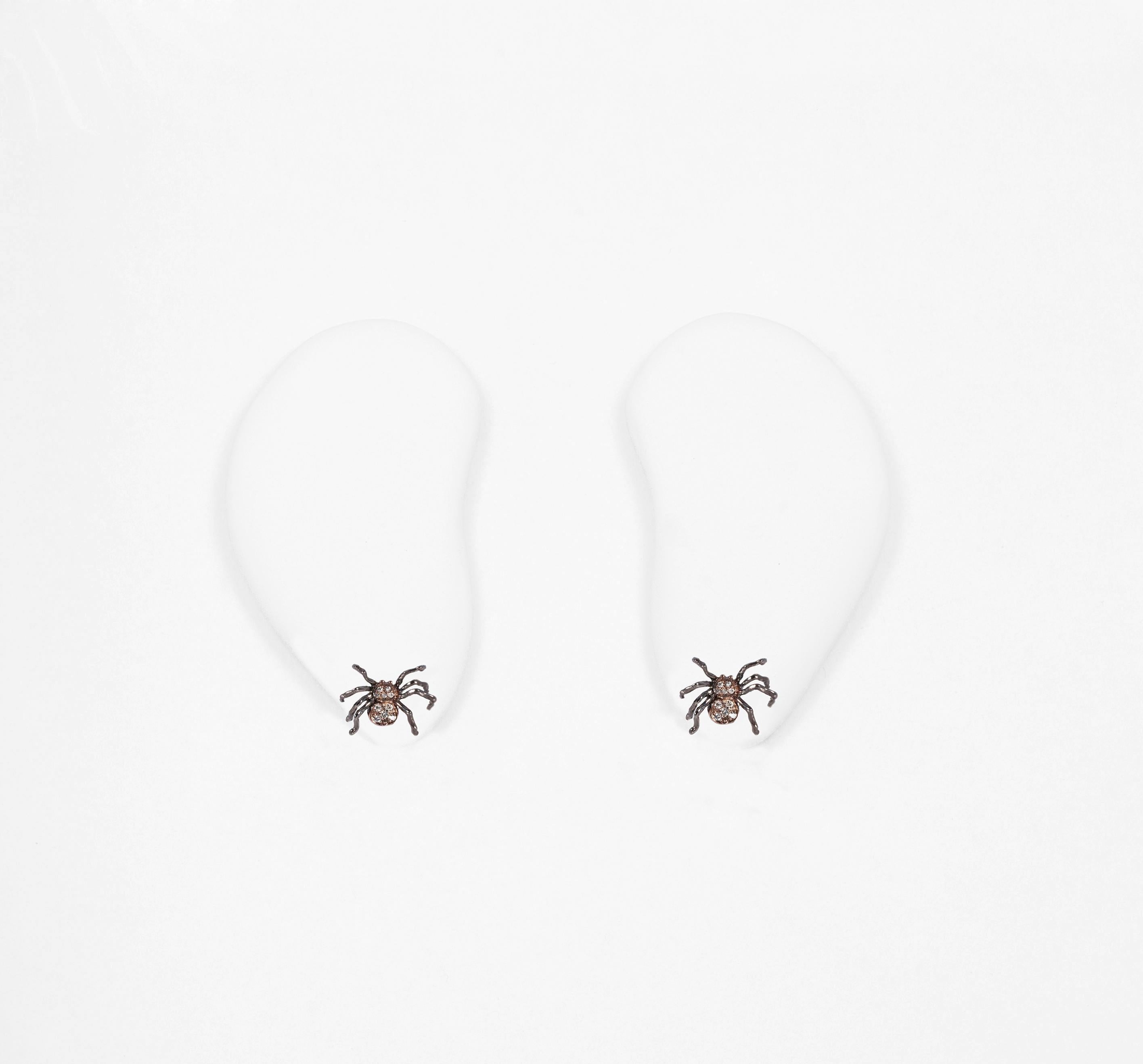 Contemporary Gold Spider Earrings with Pavé Grey Diamonds