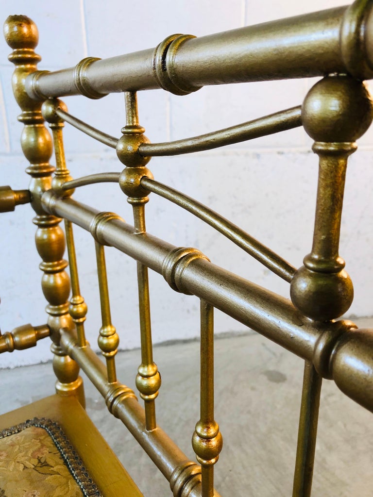 Gold Spindle Back Corner Chair with Floral Fabric Seat For Sale at 1stDibs