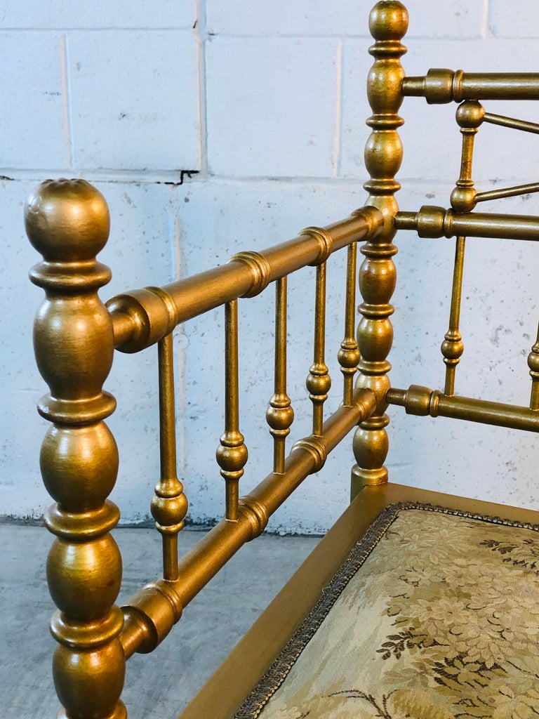 Gold Spindle Back Corner Chair with Floral Fabric Seat For Sale at 1stDibs