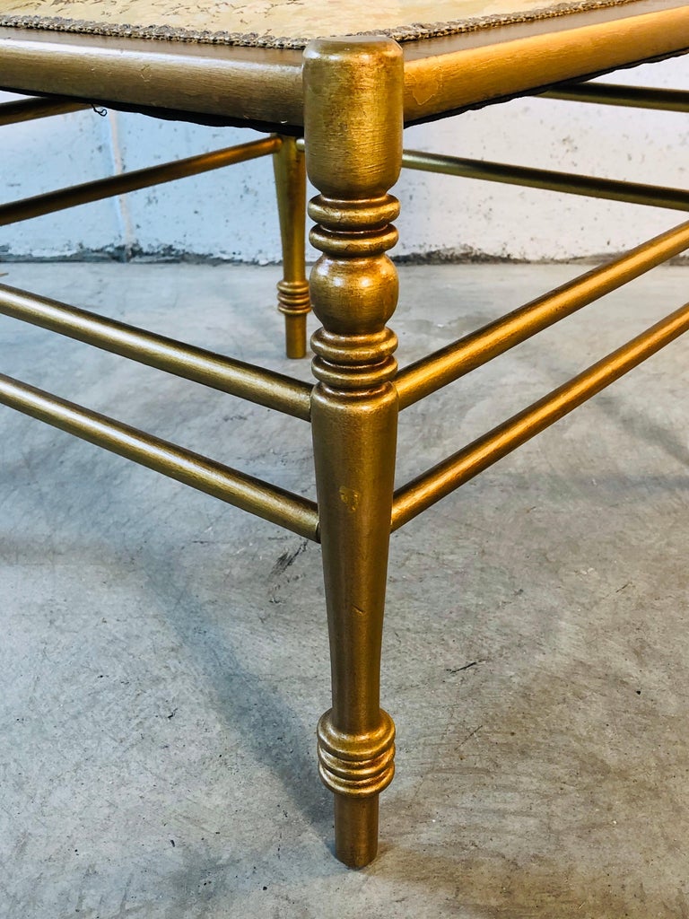 Gold Spindle Back Corner Chair with Floral Fabric Seat For Sale at 1stDibs