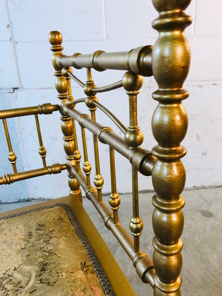 Gold Spindle Back Corner Chair with Floral Fabric Seat For Sale at 1stDibs