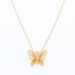 Gold "Spinneret Collection" Butterfly Pendant Necklace By Monet, 1960s