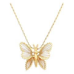 Gold "Spinneret Collection" Butterfly Pendant Necklace By Monet, 1960s