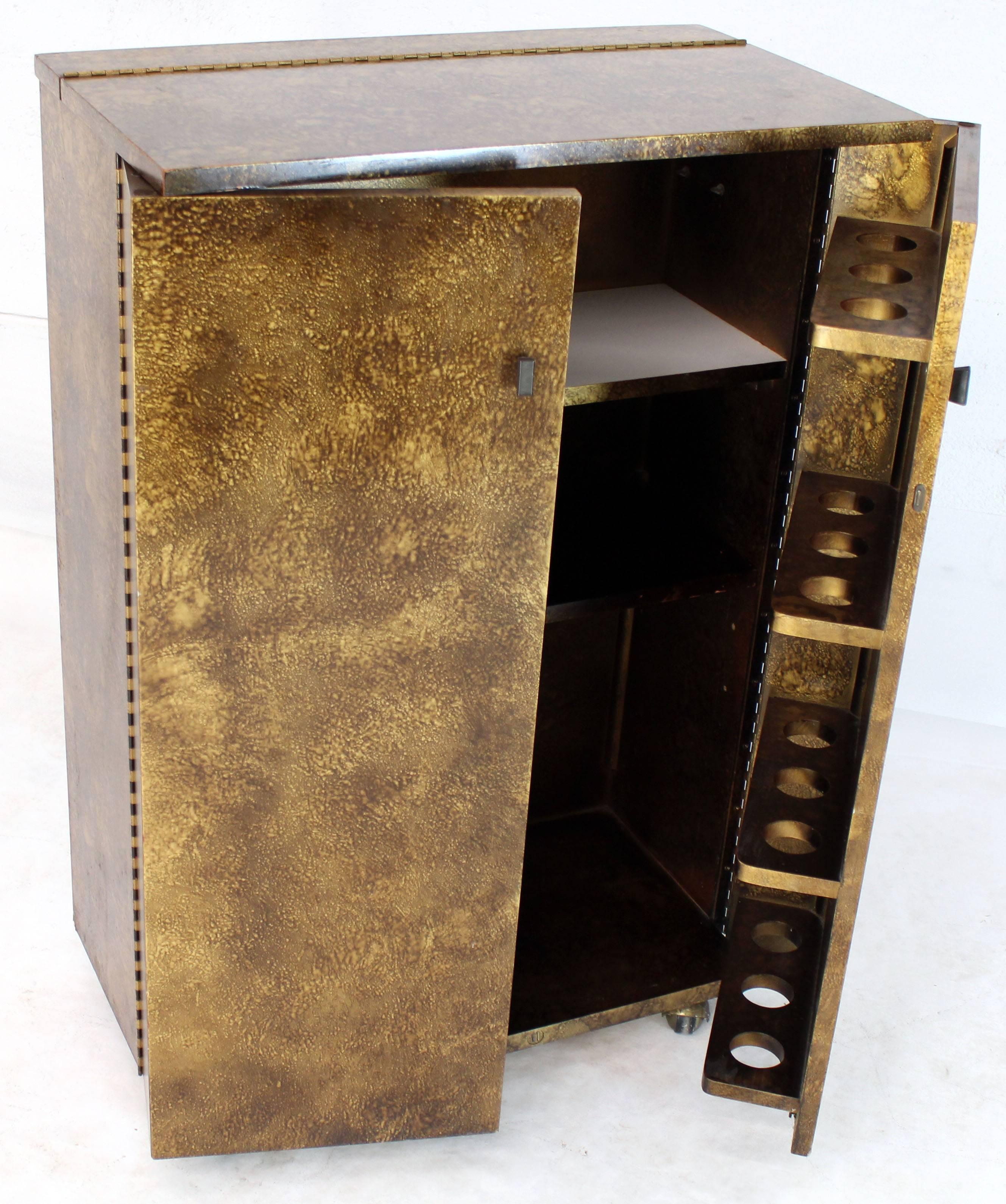 Mid-Century Modern gold splatter finish liquor cabinet bar.