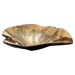 Gold Splattered Interior Free Form Shaped Glass Bowl, Brazil, Contemporary