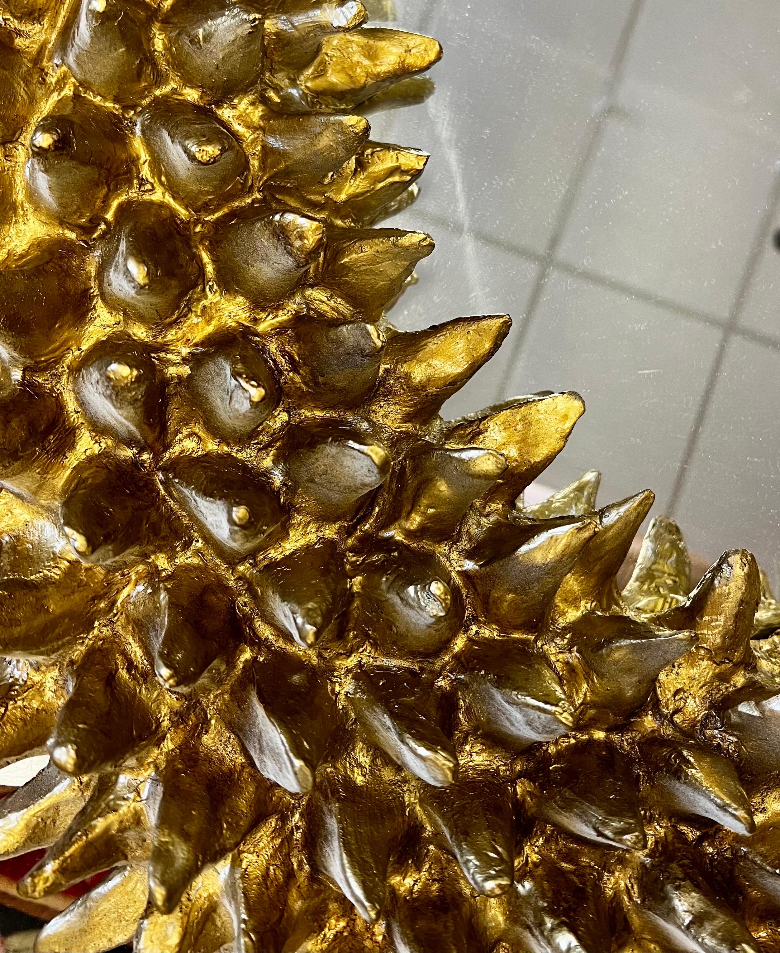 Gold Spore Spike Oval Mirror by Barry Dixon for Arteriors In Excellent Condition In West Hartford, CT