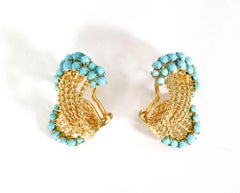 Gold Spray Earrings with Turquoise