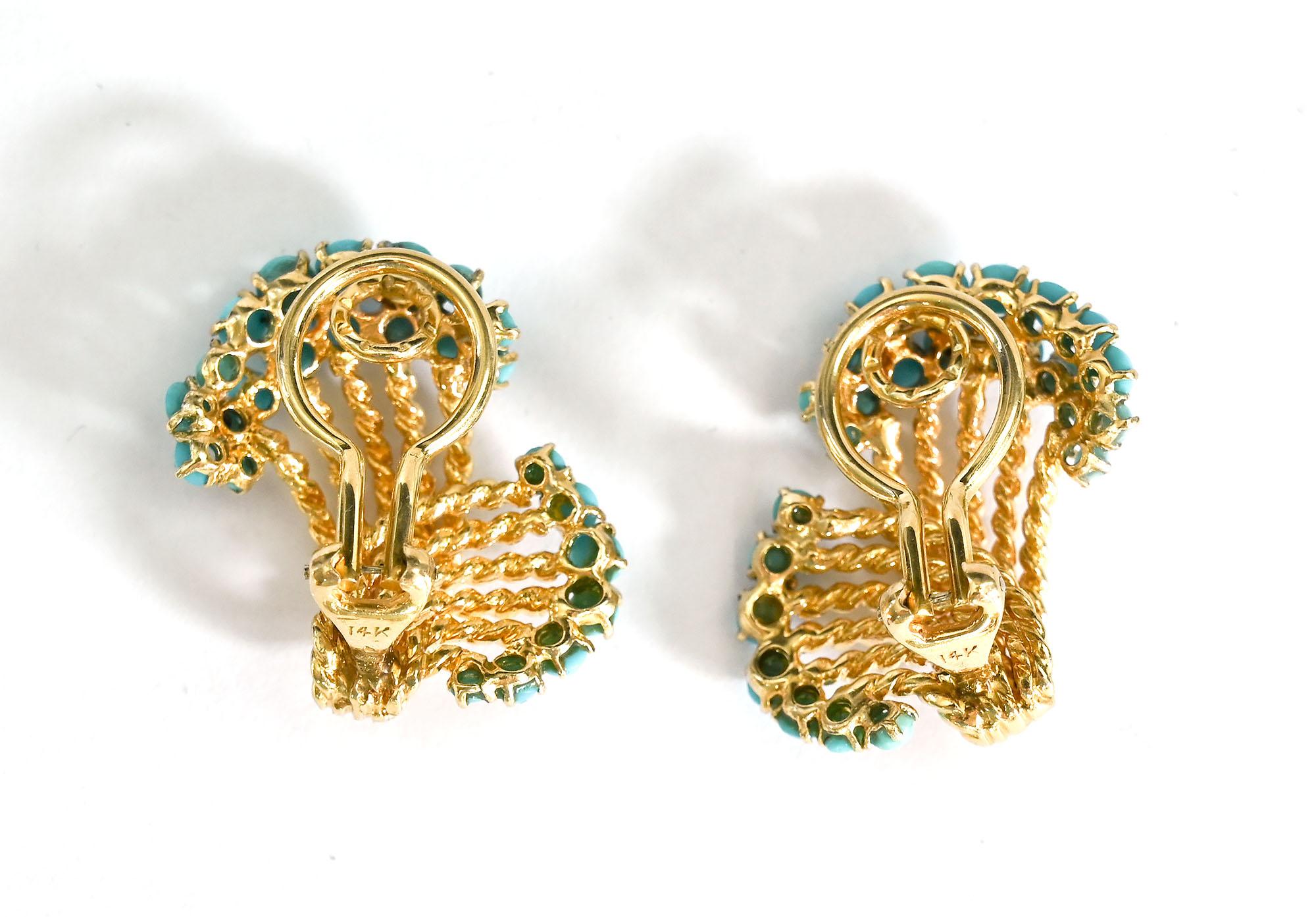 Modern Gold Spray Earrings with Turquoise For Sale