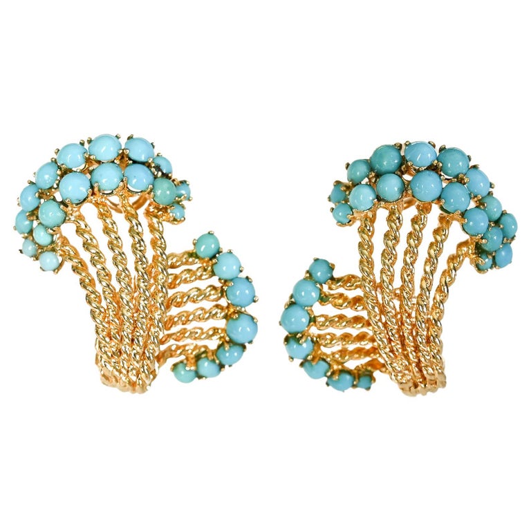 Gold Spray Earrings with Turquoise For Sale at 1stDibs