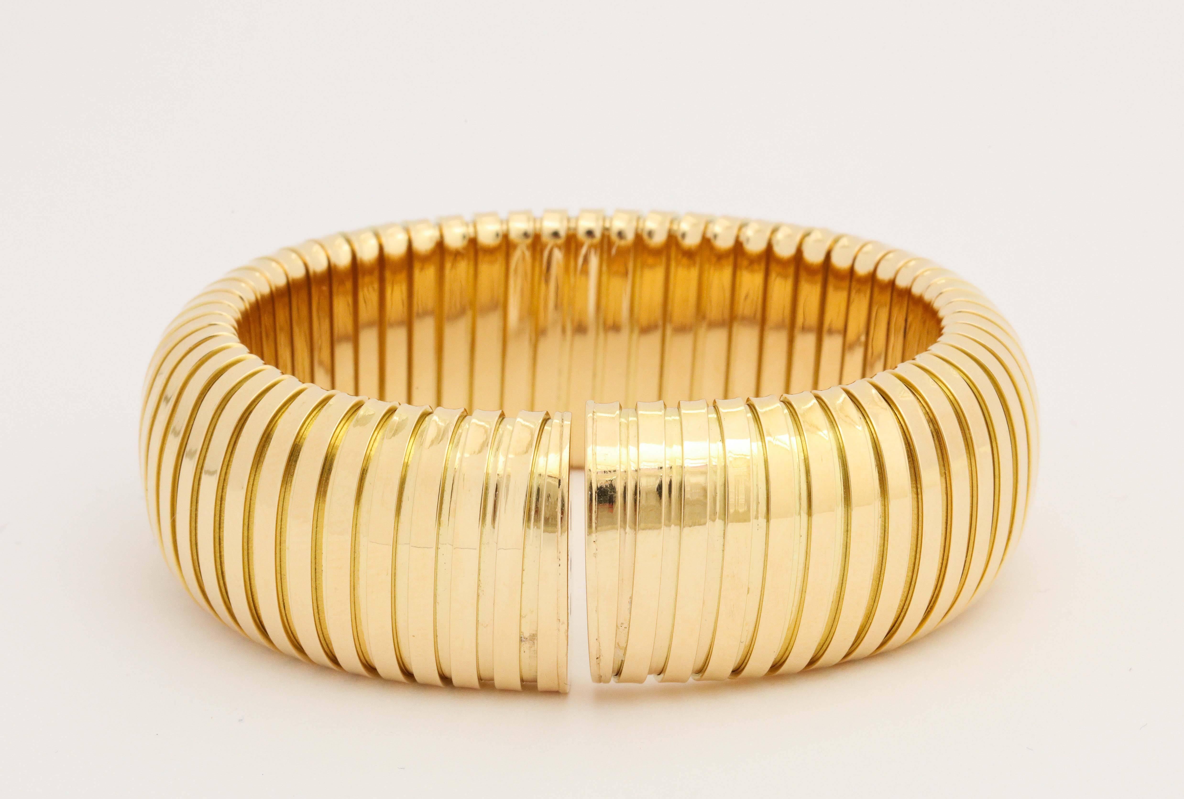 Gold Spring Loaded Tubogas Bracelet In New Condition In New York, NY