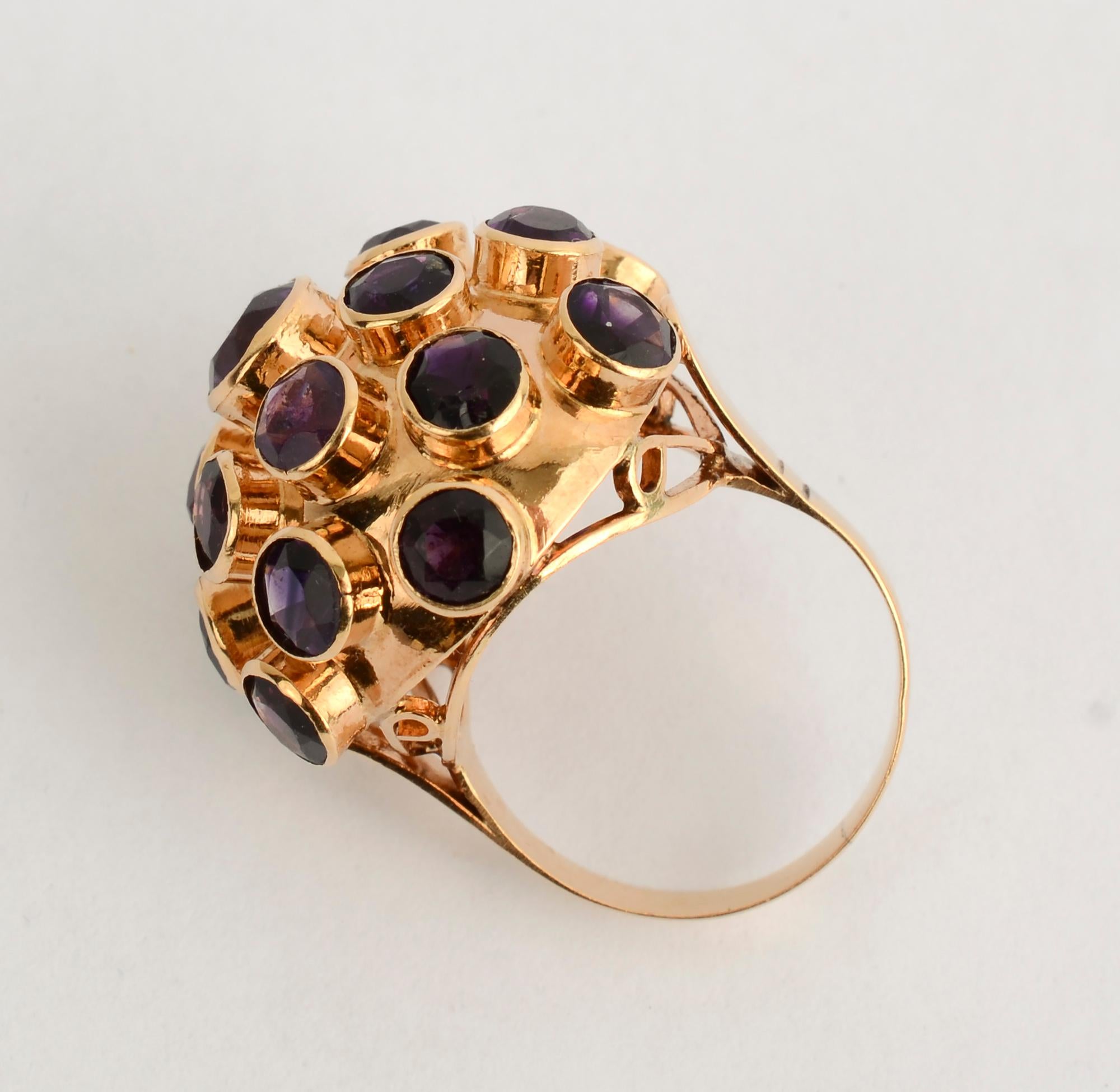 Women's or Men's Gold Sputnik Ring with Amethysts