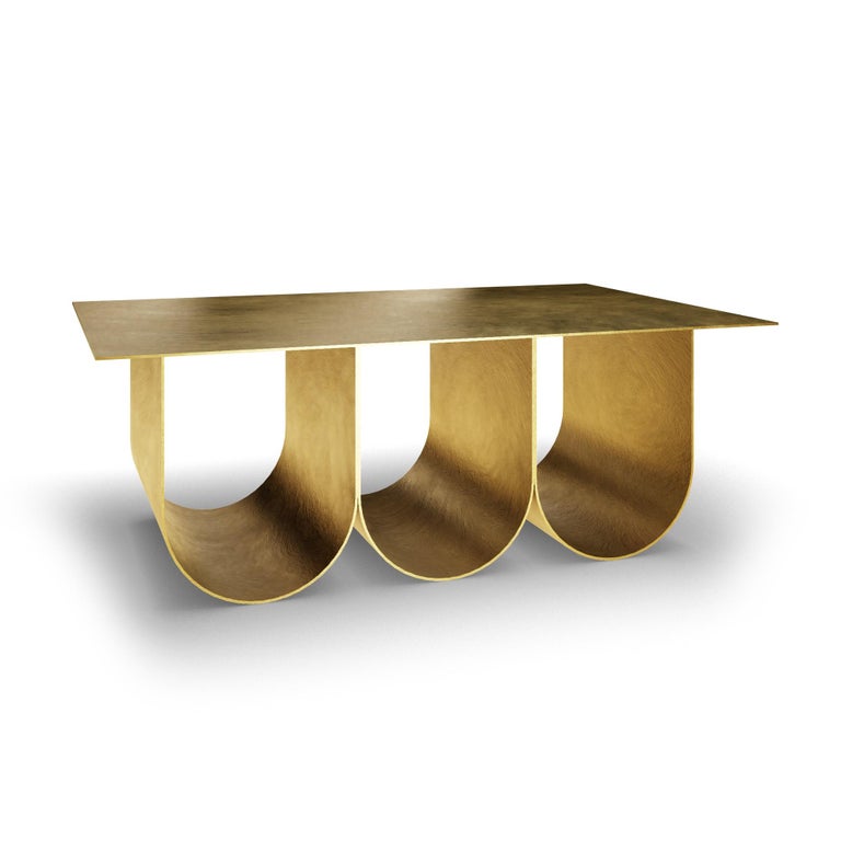 Post-Modern Gold Square 3 Half Arches Arcade Side and Cofffe Table by Kasadamo For Sale
