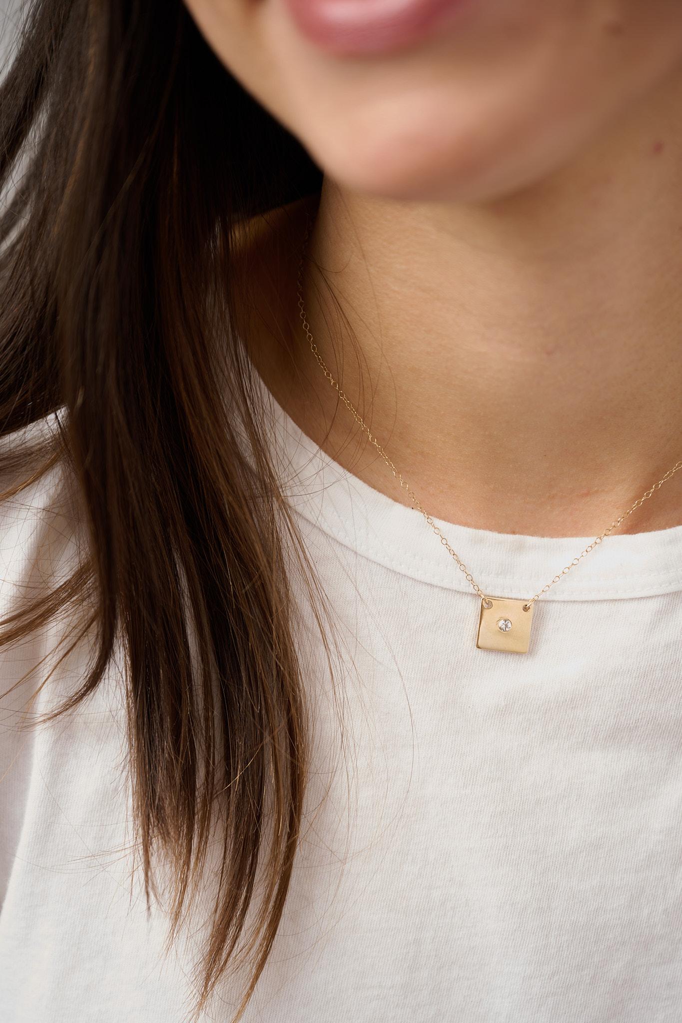 Modern Gold Square Disk Necklace For Sale