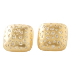 Pendientes de oro con cúpula cuadrada y diamantes engarzados en oro macizo de 14k (certificado)