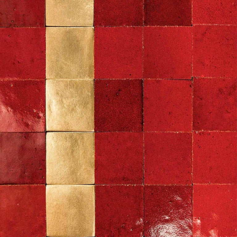 Gold, Square Handcrafted Authentic Gold Ceramic Tiles by Studio Sors
