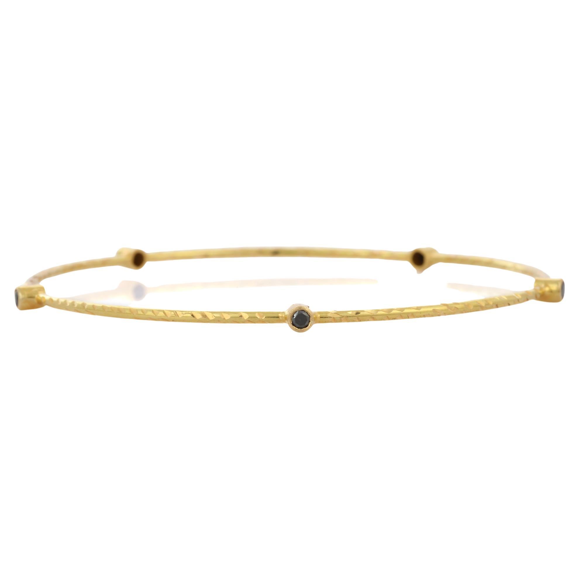 Black Diamonds Stacking Bangle in 18K Solid Yellow Gold 