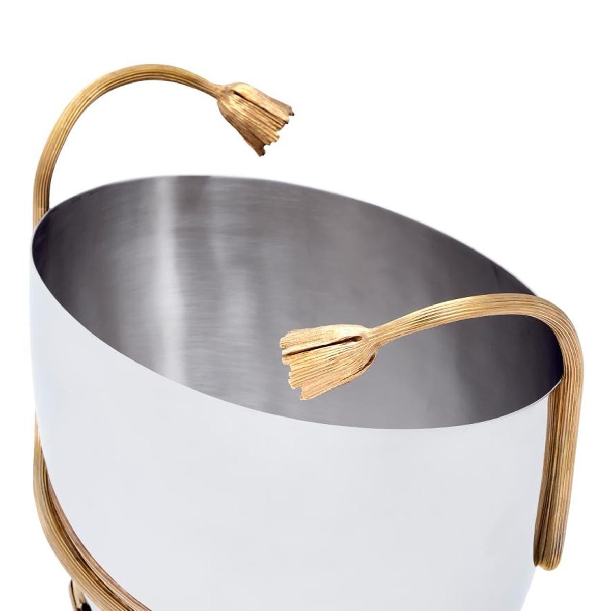 Hand-Crafted Gold Stalk Champagne Cooler with 24-Karat Gold-Plated For Sale