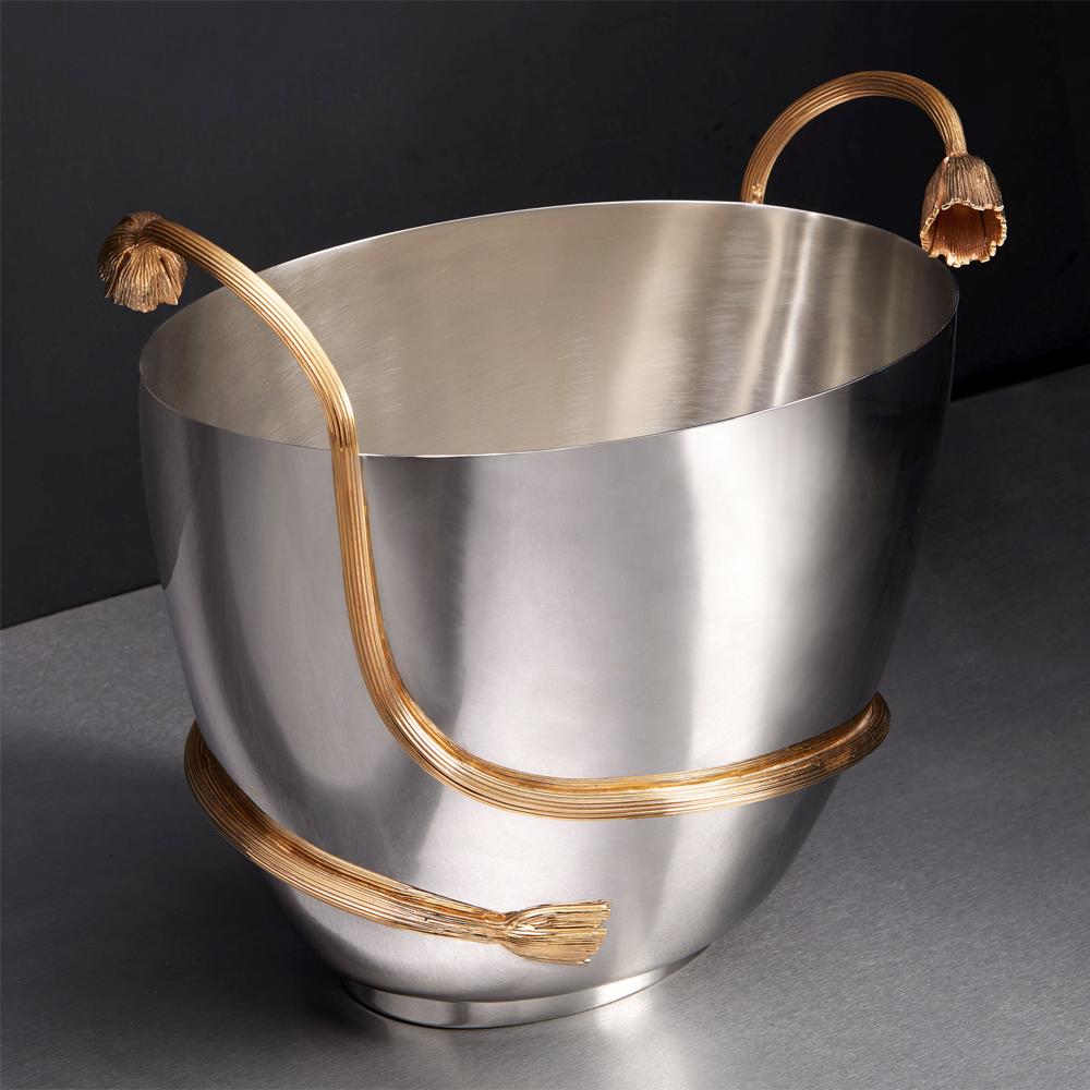 Contemporary Gold Stalk Champagne Cooler with 24-Karat Gold-Plated For Sale