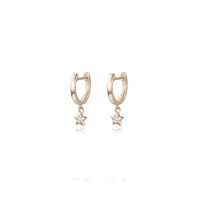 Moderne Boucles d'oreilles en or 14K avec diamants et breloques en forme d'étoile en vente