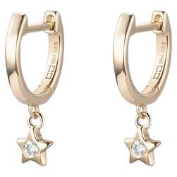 Gold Star Charm 14K Gold Hoop Diamond Earrings