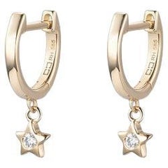 Gold Star Charm 14K Gold Hoop Diamond Earrings