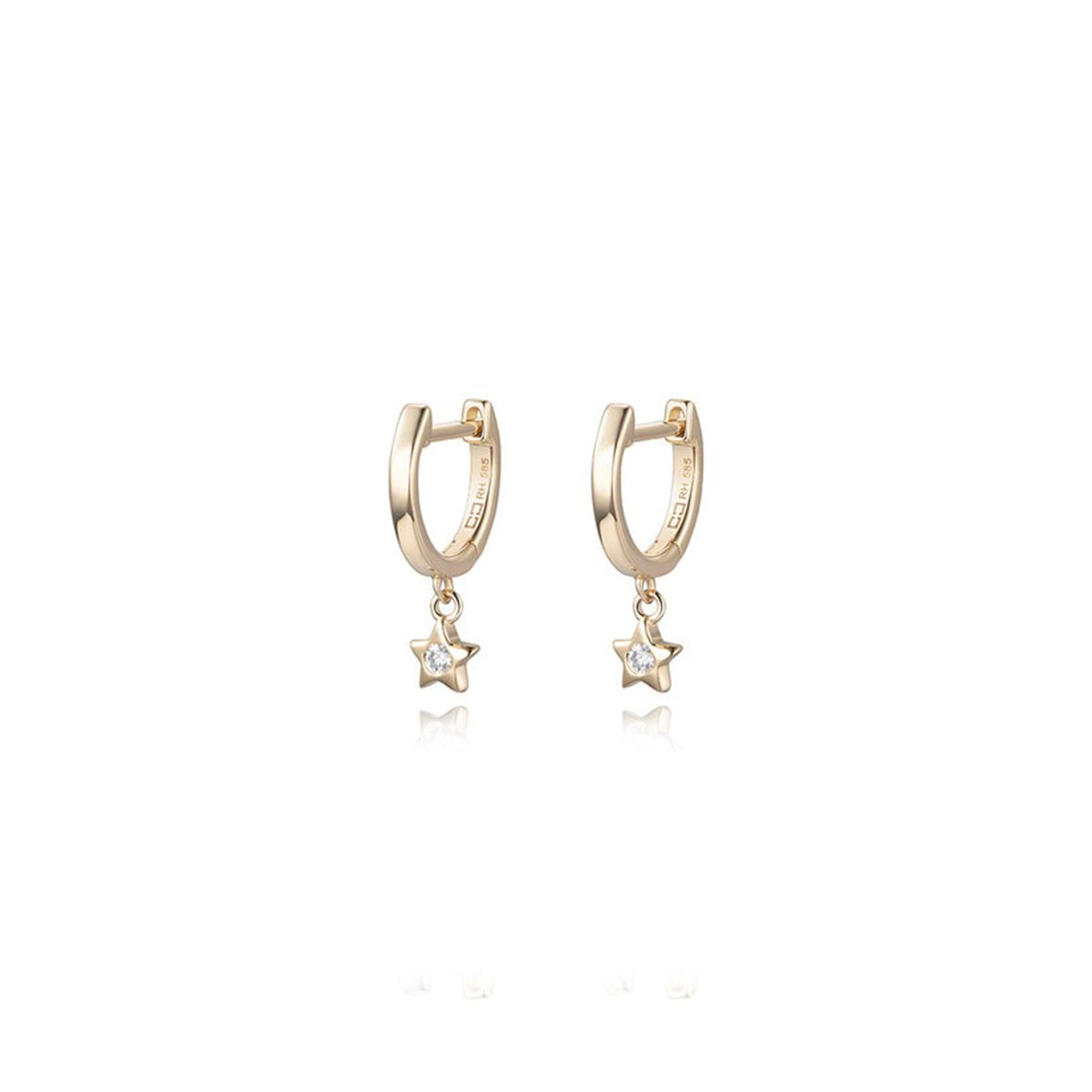Boucles d'oreilles en or 14K avec diamants et breloques en forme d'étoile