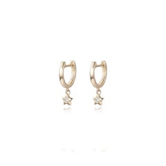 Orecchini a cerchio con diamante in oro 14K Gold Star Charm