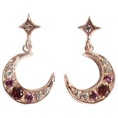 Gold Star Crescent Moon Art Nouveau Earrings