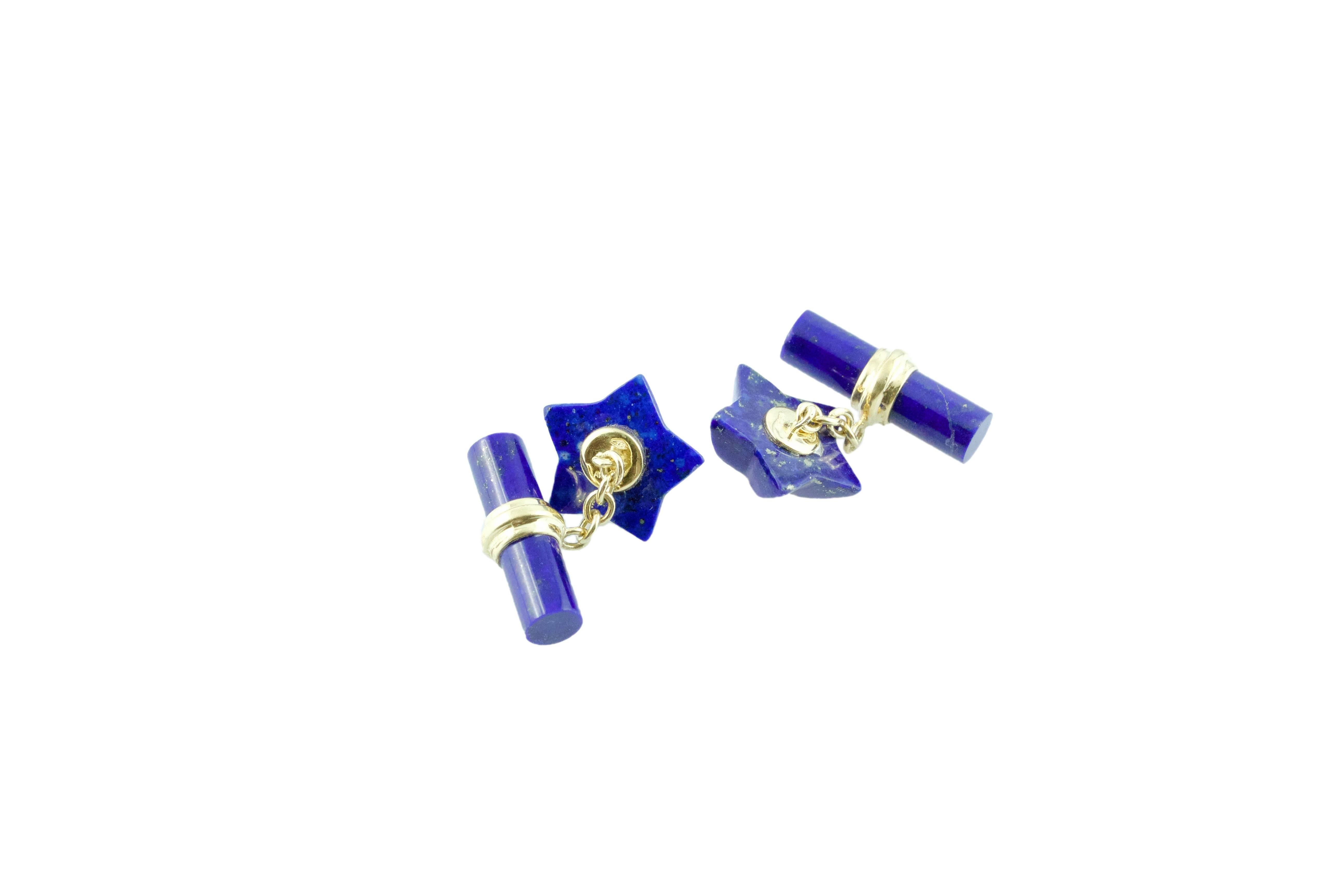 Gold Star Cufflinks Lapis Lazuli and Ruby In New Condition In Milano, IT